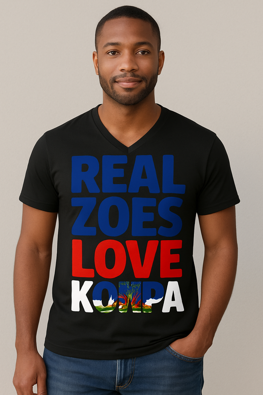 Real Zoes Love Konpa – Organic V-Neck Tee