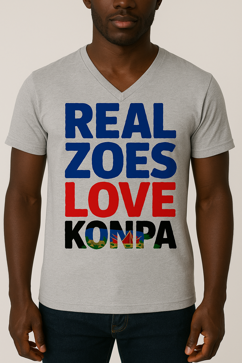 Real Zoes Love Konpa – Organic V-Neck Tee