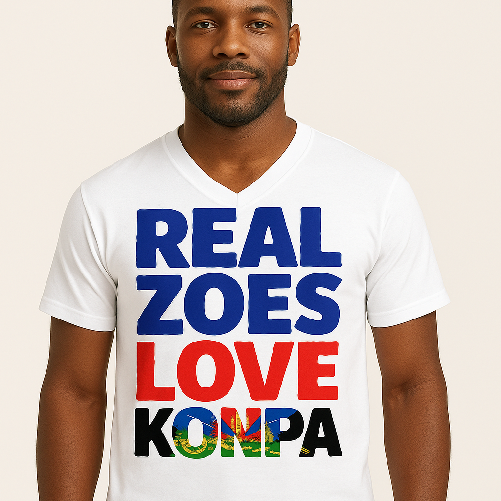 Real Zoes Love Konpa – Organic V-Neck Tee