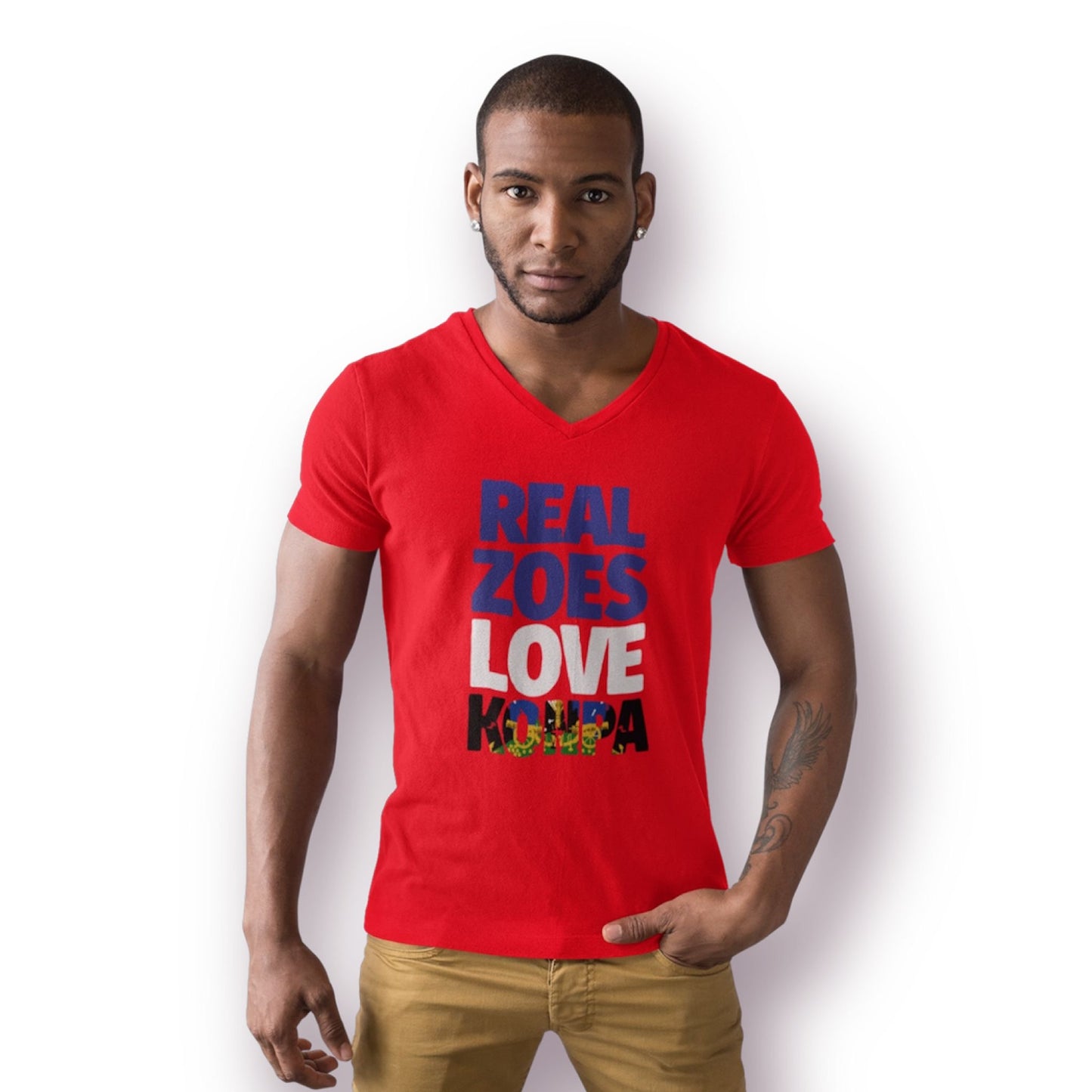 Real Zoes Love Konpa – Organic V-Neck Tee